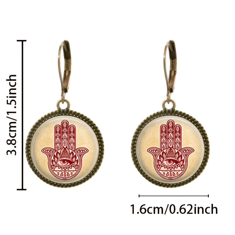 2pc Classic Pendant Earrings Set, Red Hand Pattern with Eye Symbol
